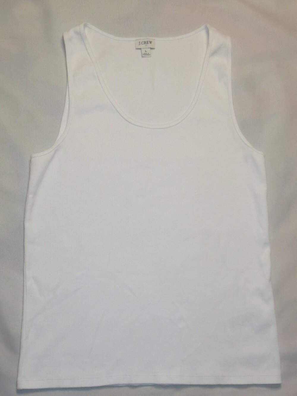 J.CREW womens TANK TOP white SHIRT ribbed WIFE BEATER undershirt STRETCH SIZE L